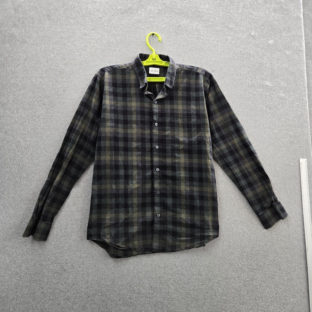 Armani Exchange Men Button Up Shirt L Green Plaid Made In Italy Flannel